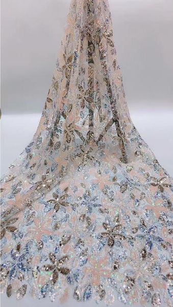 

nigerian french net lace sophia-56.6810 embroidered cord lace fabric with full beads for bridal dress, Pink;blue