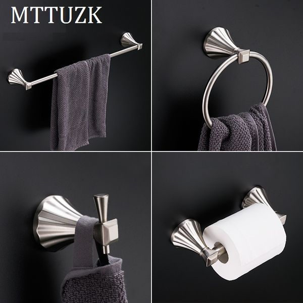 

mttuzk 4pc/set bath hardware set oil rubbed bronze towel bar robe hook paper holder brushed nickel bathroom accessories