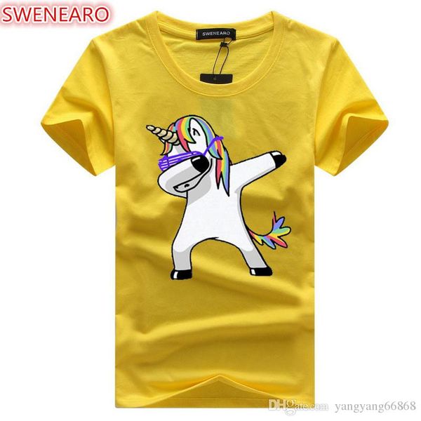 

men's fashion dab unicorn print t-shirts short sleeve casual funny dabbing design o-neck cotton t shirt men sweatwear tees, White;black