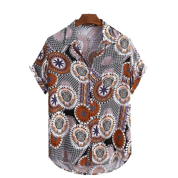 

laamei 2020 men shirts short sleeve printed casual blouse hawaiian shirt male summer geometric plus size shirts, White;black
