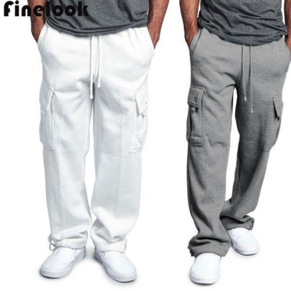 

мужская бегун тренажерный зал тяжелый вес флис грузовой карман тренировочные брюки с завязками, Black