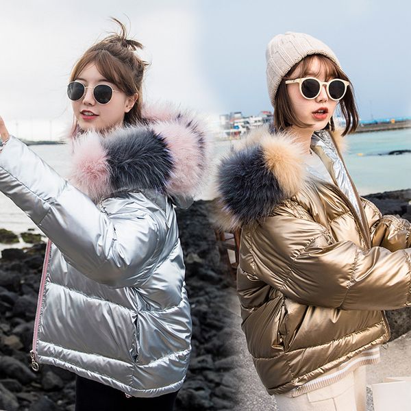 

новые женщины зимнее пальто fashion street флуоресценция хип-хип ветровки женский капюшоном меховой воротник вниз хлопка куртка женщины верх, Black