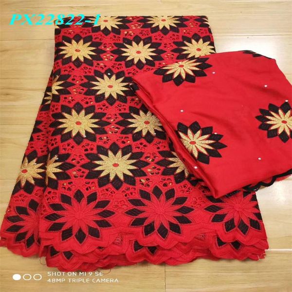 

orange voile cotton lace african embroidery beaded for bridal 5 yards+2yards for party, Pink;blue