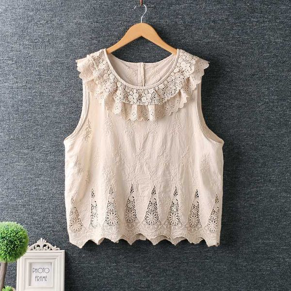 

women's tanks & camis 2021 summer fresh lace embroidery cotton pullover vest loose for women, White