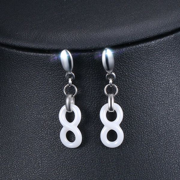 

titanium steel ladies black ceramic zircon dangle earrings charm heart-shaped women earrings fashion party jewelry gift, Silver