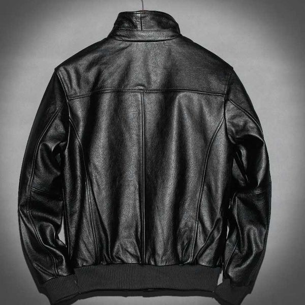 

2020 new mens casual pilot flight genuine leather bomber jacket pockets casual plus size chaqueta cuero hombre punk streetwear, Black