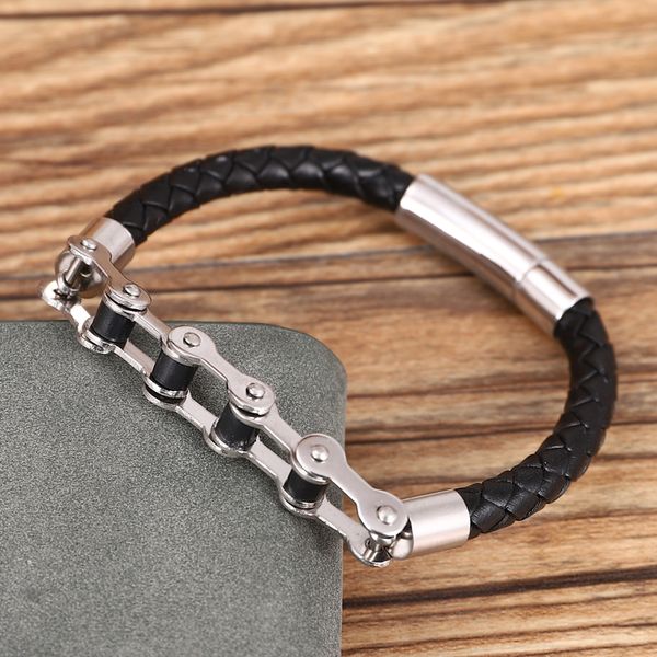 

charm bijou stainless steel bangle bikechain bracelet man bike motorcycle leather bracelet jewel ghost knight dropshipping, Golden;silver