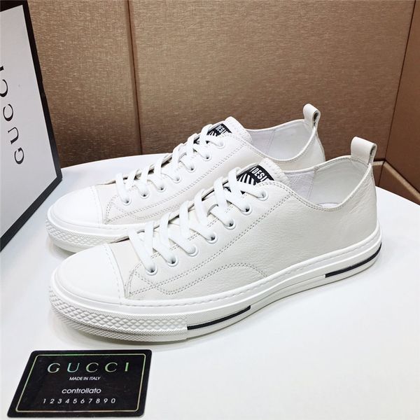 

highest version brand white shoes men's leather breathable wild men's shoes flat white casual shoes size: 38-44 01, Black