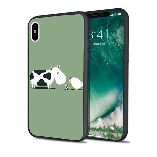 

coque cute cow and chicken phone case for iphone 11 pro xs max xr 8 7 6s plus 5s se 5 case black soft silicone tpu cover
