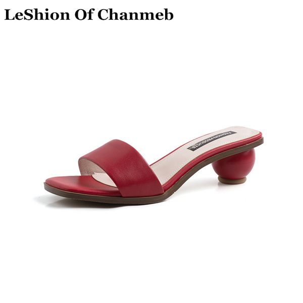 

natural cow leather open toe slippers women's fashion round ball heels summer shoes sandals slides ladies beach flip flops 2019, Black
