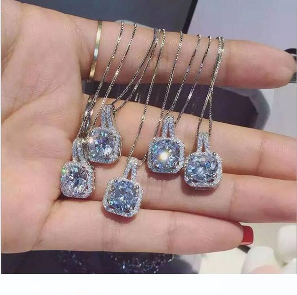 

мода простые ювелирные изделия стерлингового серебра 925 round cut 5a цирконий cz партия ключицы цепи алмазный женщин симпатичные ожерелье п, Silver