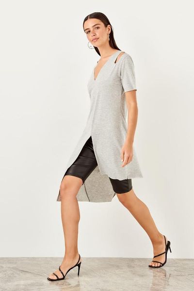 

trendyol gray slit asymmetrical knitted blouse twoss19ad0096, White