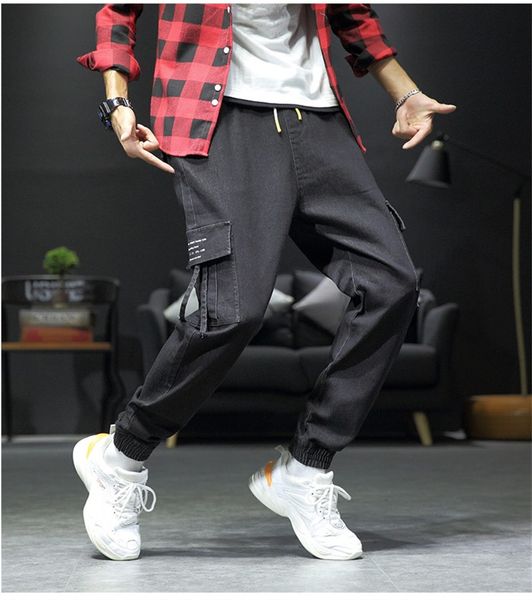 

mens designer cargo pants fashion loose pencli pants casual mens plus size trousers, Black