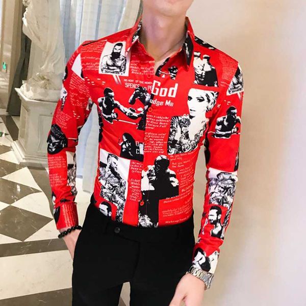 

men's slim long sleeve print shirt new male plus size straight social long sleeve shirt party trail blazer, White;black