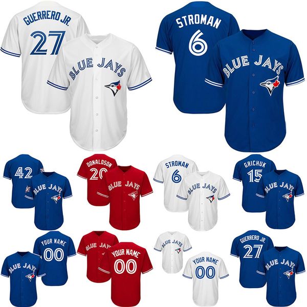 

Customed Toronto 6 Stroman Blue 20 Donaldson Jays 15 Grichuk 27 Guerrero Jr Mens Blue Red White Jerseys