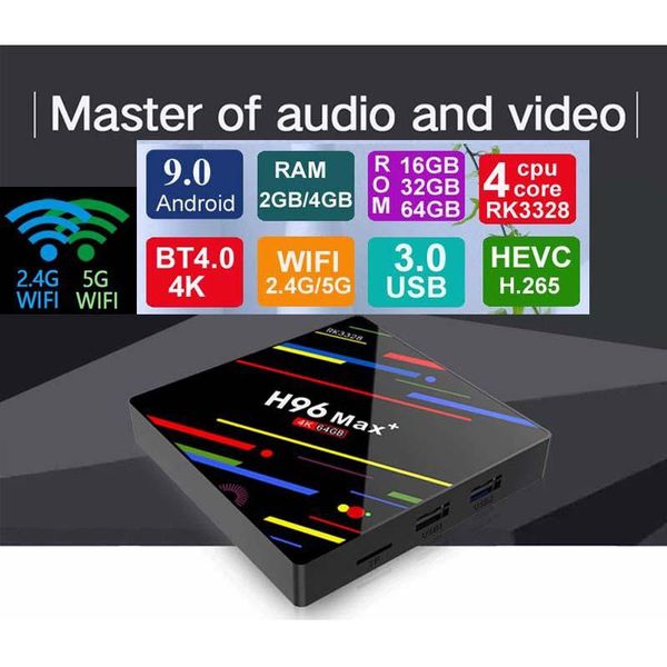 

10pc original h96 max plu 4gb 32gbrk3328 android 9 0 tv box 4k 2 4g 5g wifi bt4 0 media player