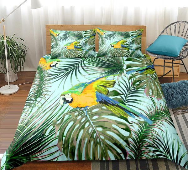 

tropical plants parrot print duvet cover set bedclothes bedding set bed home textiles bedspread dropship king size