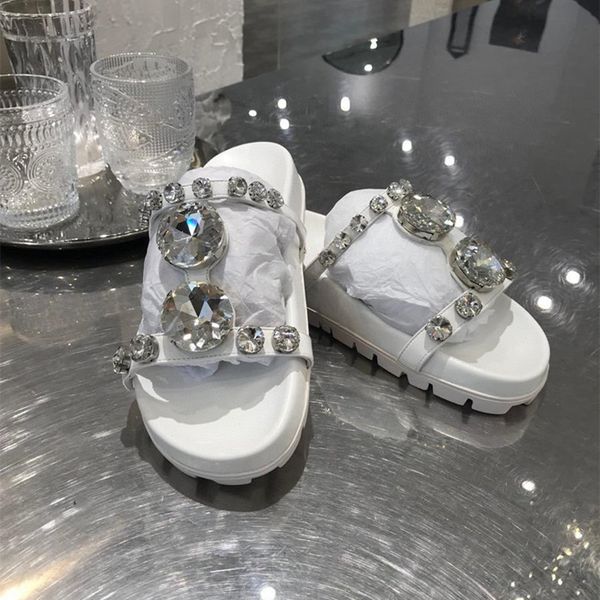 

slippers ladies sandals and leather women's shoes rhinestone solid color outdoor flat round toe, Black