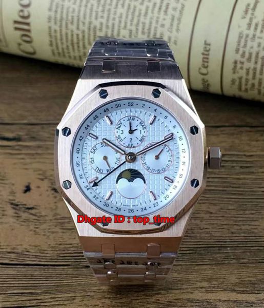 

new 8 style watch 41mm perpetual calendar rose gold automatic mens watch 26574 white dial stainless steel strap gents watches, Slivery;brown