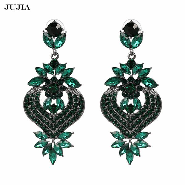 

jujia vintage rhinestone crystal drop earrings trendy alloy long dangle earrings women accessories, Golden