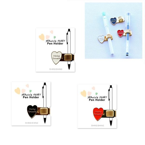 

metal red heart pen holders gold metal spring pen clip holder for notebook diary book accessories cute kawaii stationery, Black;red