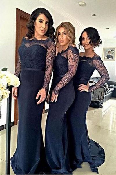 

2019 кружевно-синее русалка с длинными рукавами платья для подружек невесты кружевной топ платья maid of honor, White;pink