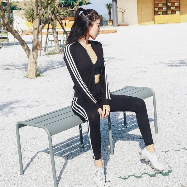 

women's yoga clothes suit new style women's sports hoodie jacket yoga pants fitness set sport clothes suit, White;black