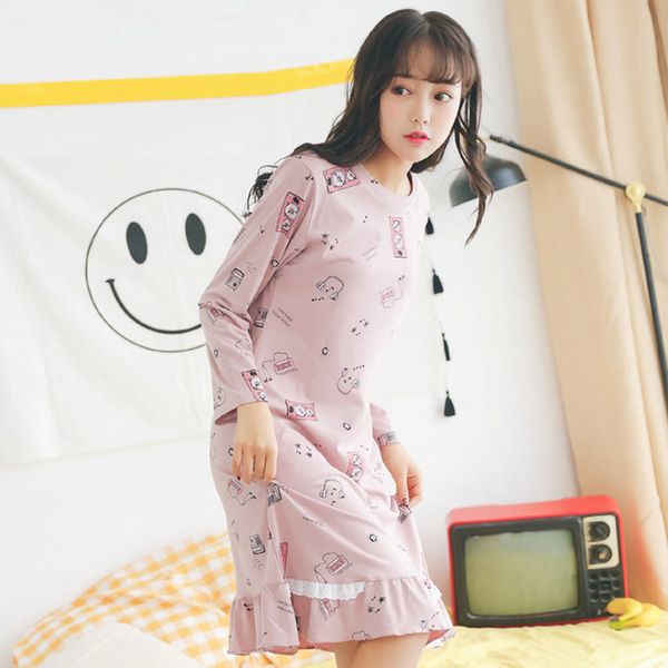 

yidanna new women's sleepwear hat cotton nightgowns sleepshirts in autumn long sleeve lounge for girl onesies winter nightdress, Black;red