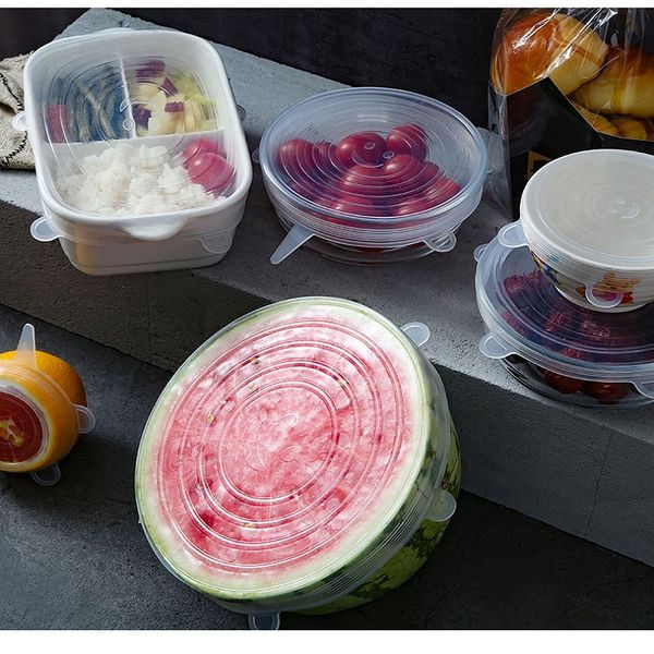 

6/12pcs stretchable silicone lids reusable universal food lids cover kitchen reusable washable silicone food wrap magic lid