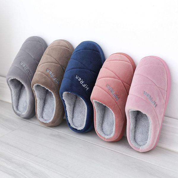 

2019 winter men's slippers cotton couple solid color warm non-slip floor household slippers soft indoor shoes buty meskie#jy, Black