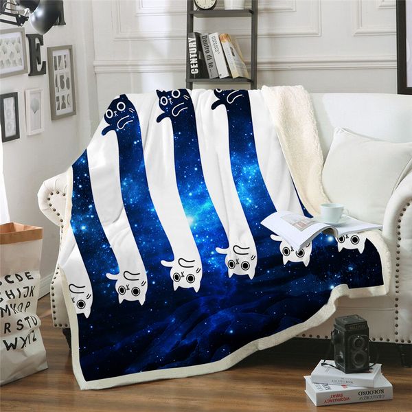 

beddingoutlet blue space cat printed velvet plush throw blanket bedspread for kids girls sofa sherpa blanket couch quilt travel