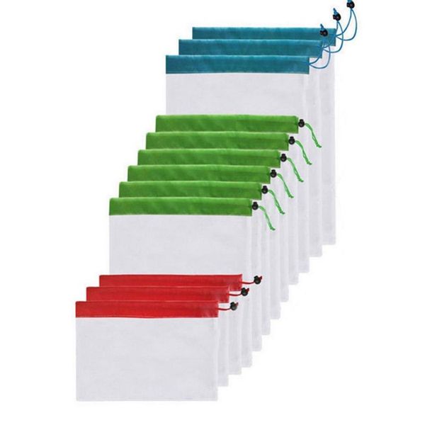 

reusable drawstring net bag vegetables fruit foldable storage pouch portable polyester mesh bag kitchen sundries organizer