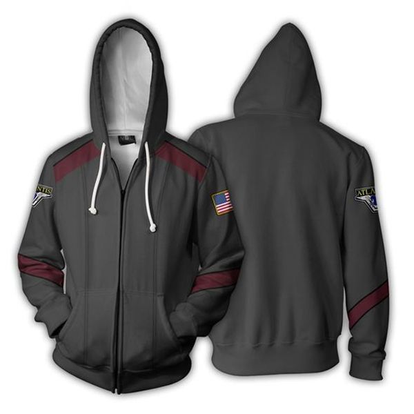 

stargate sg-1 cosplay costumes sweatshirt zipper hoodie warrior uniforms jackets fashion sweatshirts for men, Black