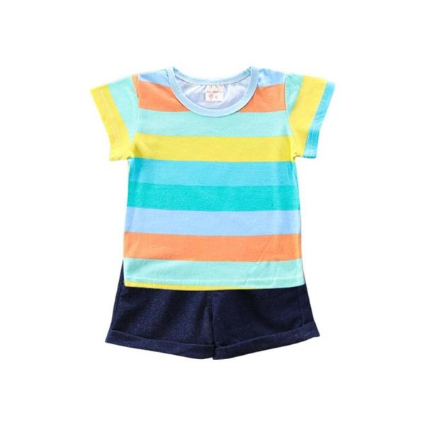 

summer babies short sleeve striped t-shirts+shorts outfits, White