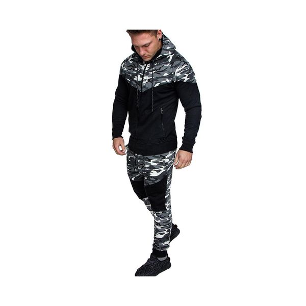 

mens designer camouflage 2 pieces set luxury zipper brand casual outfit fashion spring -5xl new arrive tracksuit 2019 explosion style, Black;brown