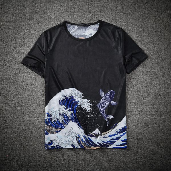 

дизайнер мужской жаккардовой ткани футболка ice шелковый дышащий крана укие-э черный 3d напечатаны короткий рукав одежда, White;black