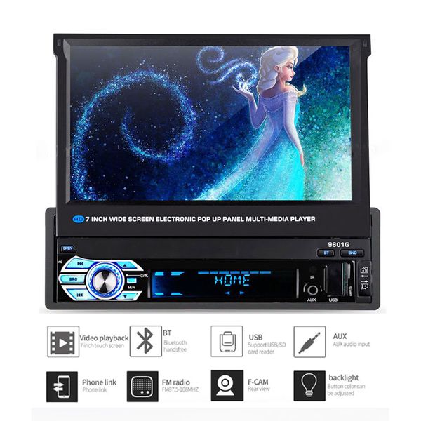 

7" mp5 player car radio 1 din retractable screen bluetooth multimidia autoradio stereo fm radio support usb 5v charging tf aux