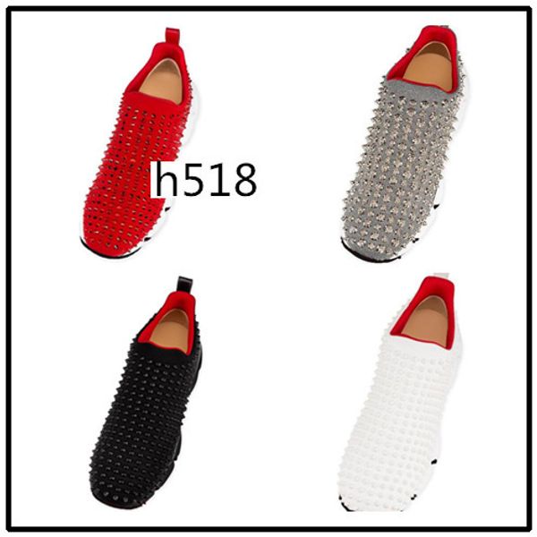

red bottom spike sock designer casual shoes , red sole flats with krystal spikes 4, Black