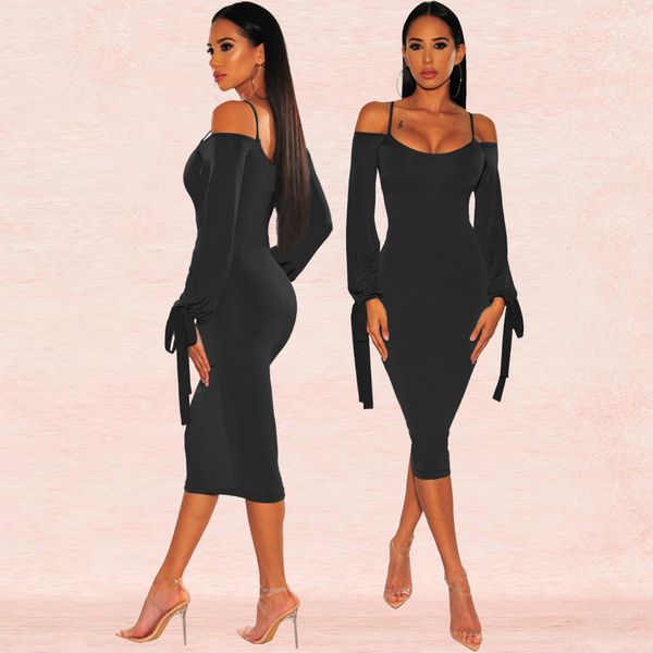 

womens designer off shoulder dress fashion sling tight women gown casual luxury summer new arrive solid color skirt preppy style, Black;gray