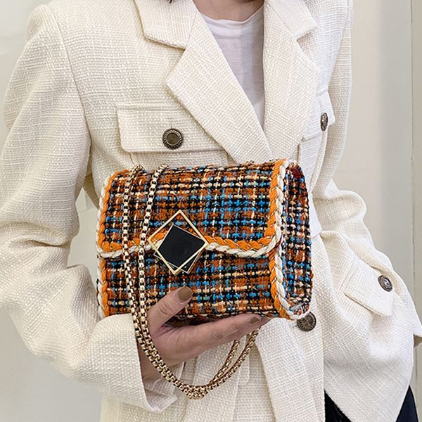 

fashion woolen crossbody bags for women winter shoulder messenger bag luxury chains designer lock ladies handbags chain flap bag