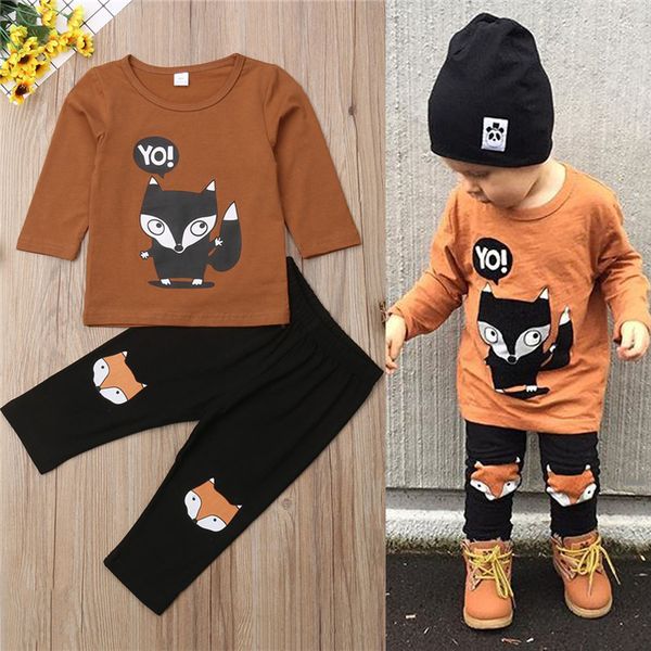 

new kids clothes outfits long sleeve cartoon fox printed +black trousers 2 pieces set kids designer clothes girls jy576, White