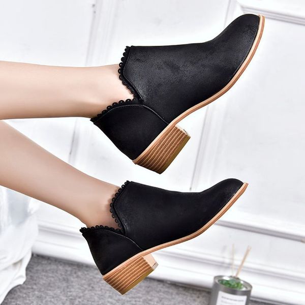 

2018 spring autumn new with ankle boots low-heel round lace short boots, Black