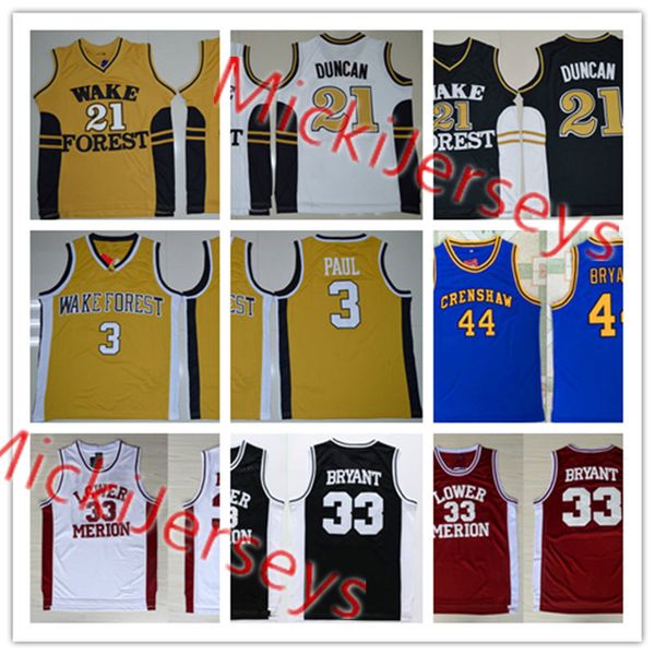

#3 Chris Paul #21 Tim Duncan West Forsyth High School Basketball Jersey #44 Kobe Bryant Crenshaw Cougar #33 Kobe Bryant Lower Merion Jersey
