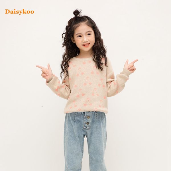 

daisykoo новый осень и зима хлопок девушки свитер детский пуловер ребенок носить или дна свитер вишневый узор y008, Blue