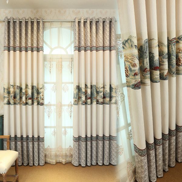 

modern simple new chinese style cotton jacquard curtains for living dining room bedroom