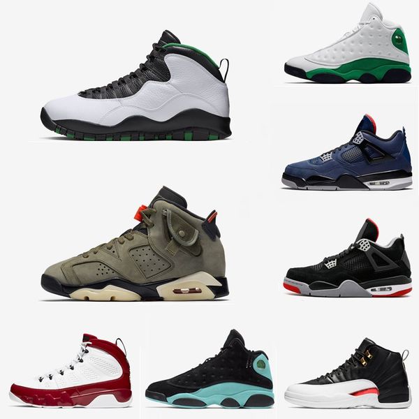 

13s lucky green island green mens basketball shoes 11s bred 9s gym red 4s loyal blue travis cactus jack 6 12s sports sneakers, White;red