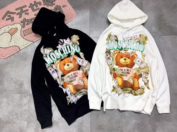 

19fw luxurious brand design moschinos hooded hoodie men women fashion banknote bear print casual streetwear sweatshirts outdoor sweatshirt, Gray;blue