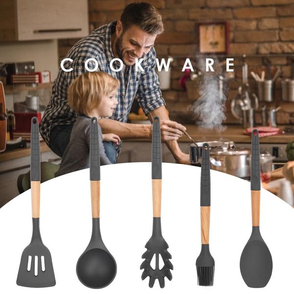 

silicone kitchenware shovel rice spoon butter brush cookware w/beech handle