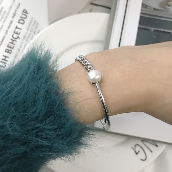 

other bracelets 925 sterling silver pearl bracelet korean mini trend temperament asymmetric for man women fine gift, Golden;silver