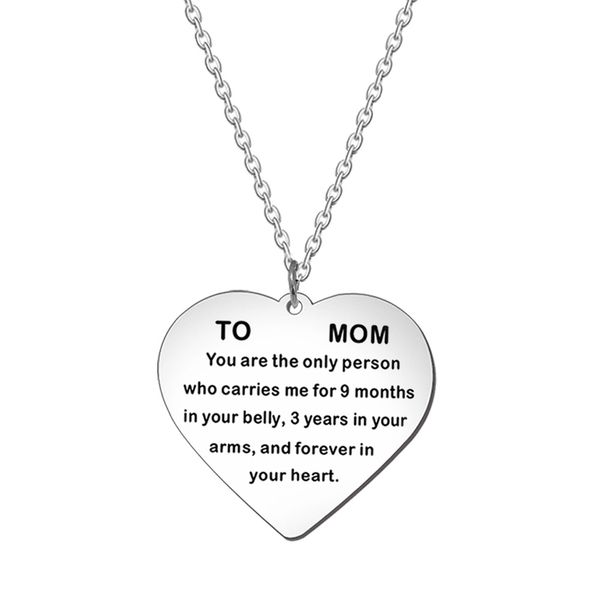 

2019 stainless steel heart-shaped to mom necklace mother's day necklace pendant gift keychain, Silver
